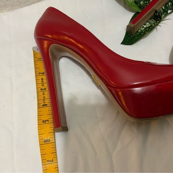 Prada | Red Patent Leather Platform Pumps Sz 37 1/2 - Picture 11 of 15